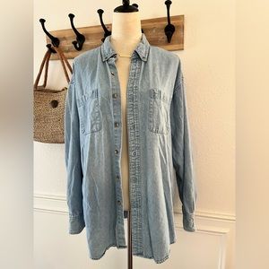 Oversized Vintage Button Down Denim Shirt 100% Cotton Size XL